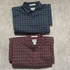 Lot of 2 Vintage L.L. Bean Shirts Mens 2XLT Plaid Button Down Wrinkle Resistant